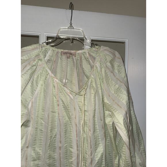 Philosophy Womens Cotton Peasant Tie Front Tassel Blouse Spring Boho Size L - Picture 2 of 4